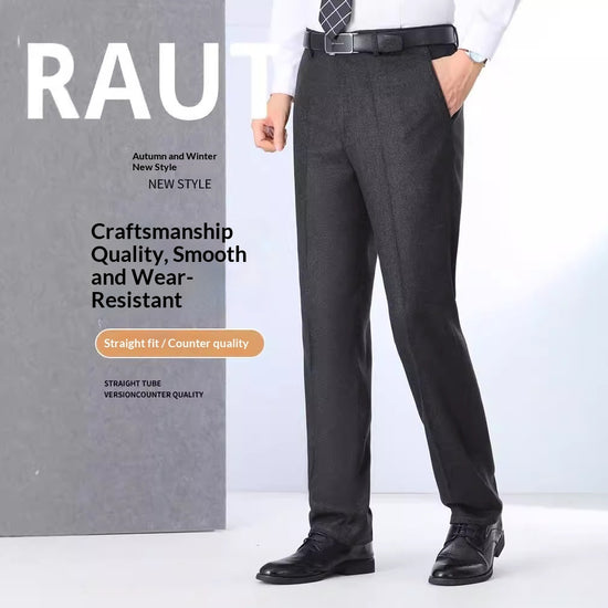 Casual Loose-Fit Straight-Leg Wool Suit Pants For Men Dad-Style