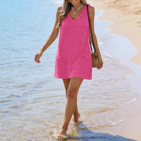 Womens V-Neck Sleeveless Beach Dress