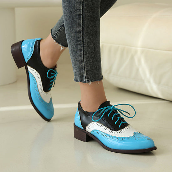 Color-block Laced Brogue Deep-toe Women&